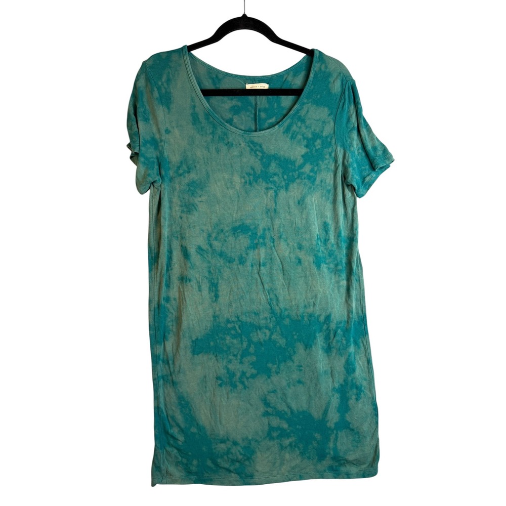 Silence + Noise Teal Tie Dye T-Shirt Dress XS Short Sleeve Scoop Neck Mini Boho